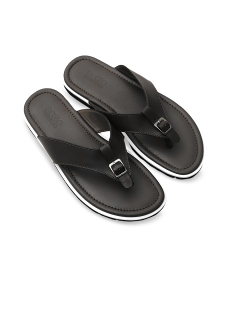 

Rosso Brunello Men Black & White Solid Buckled Genuine Leather Sandals