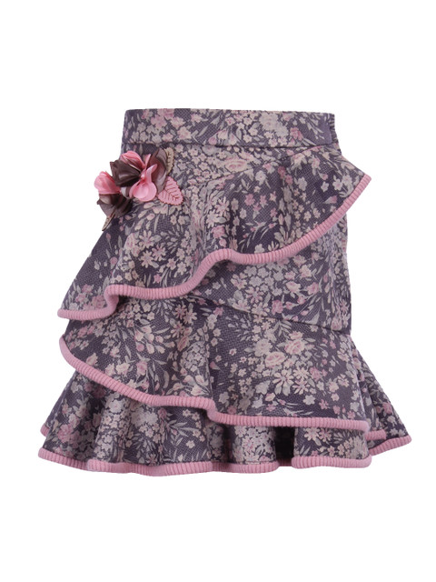 

CUTECUMBER Girls Grey & Pink A-Line Floral Print Trumpet Layered Skirt