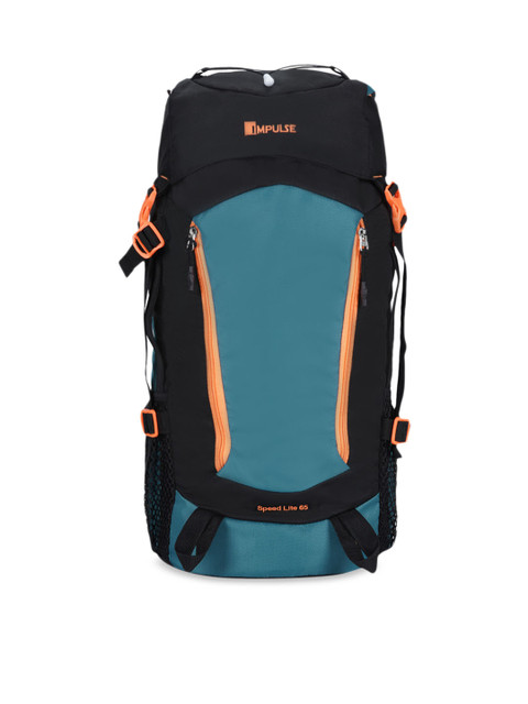 

Impulse Unisex Black & Teal Blue Colourblocked Large 65 Litres Rucksack With Rain Cover