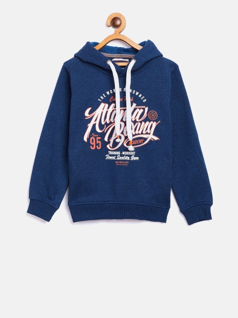 

Nins Moda Boys Navy Blue Printed Hooded Sweatshirt