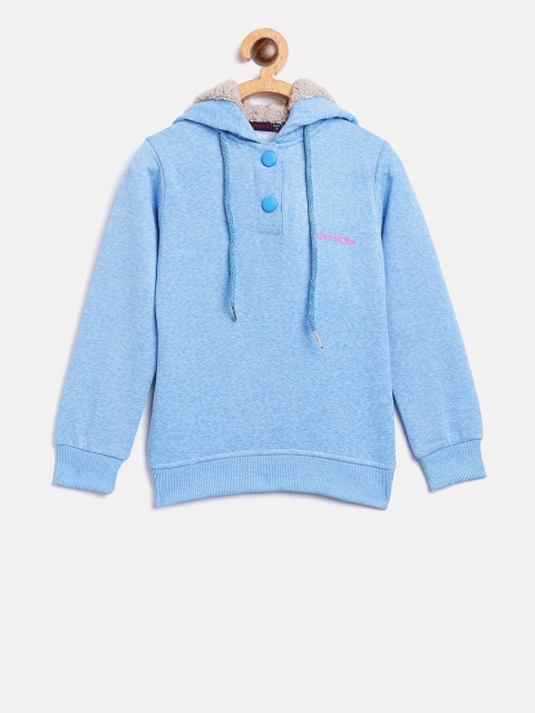 

Nins Moda Girls Blue Solid Hooded Sweatshirt