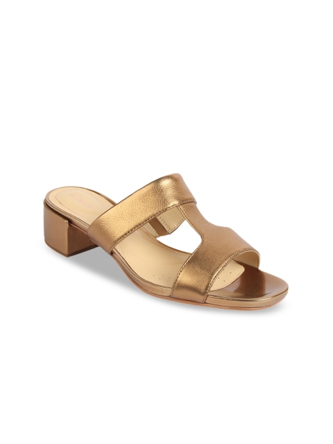 

Clarks Women Bronze-Toned Solid Leather Heels