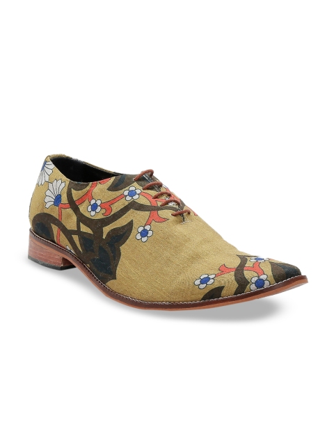 

Kanvas Men Olive Green Printed Oxfords