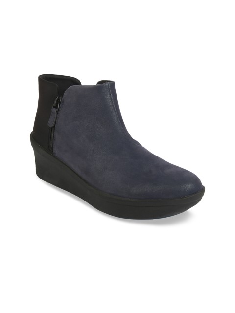 

Clarks Women Navy Blue Solid Mid-Top Heeled Boots
