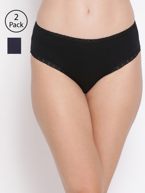 

Clovia Women Pack Of 2 Cotton Hipster Briefs COMPNC733S, Navy blue