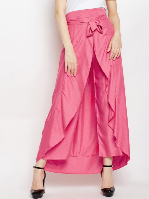 

AASK Women Pink Solid Straight Palazzos with Attached Skirt