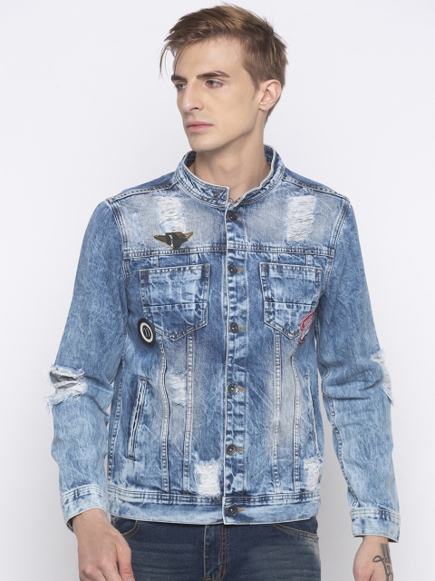 

Globus Men Blue Solid Denim Jacket