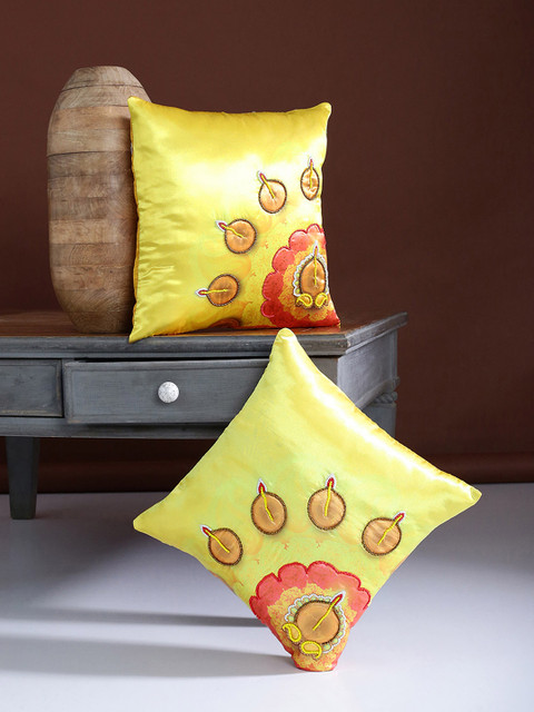 

Alina decor Yellow Set of 2 Quirky Square Cushion Covers