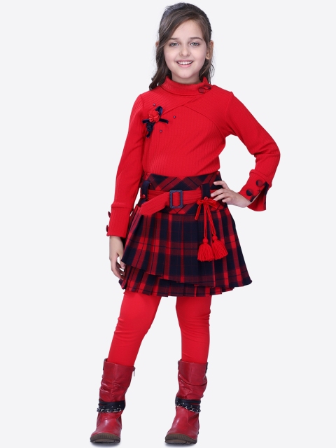 

CUTECUMBER Girls Red Solid Embellished Top