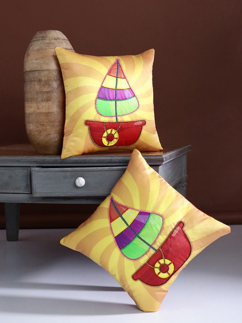 

Alina decor Yellow & Red Set of 2 Quirky Square Cushion Covers