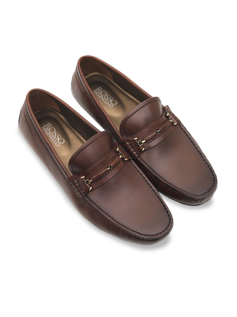 

ROSSO BRUNELLO Men Brown Solid Italian Leather Semiformal Loafers