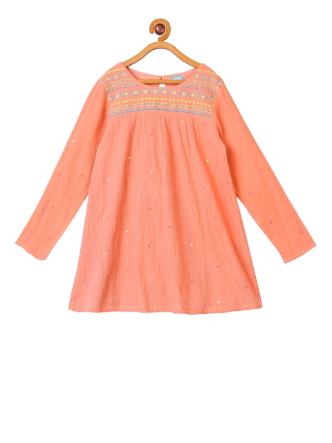 

Miyo Girls Peach-Coloured Embroidered A-Line Dress