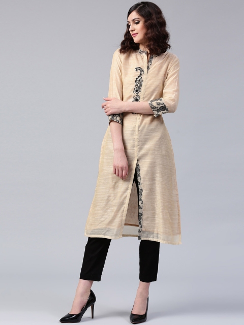 

Shakumbhari Women Brown & Black Embroidered Straight Kurta