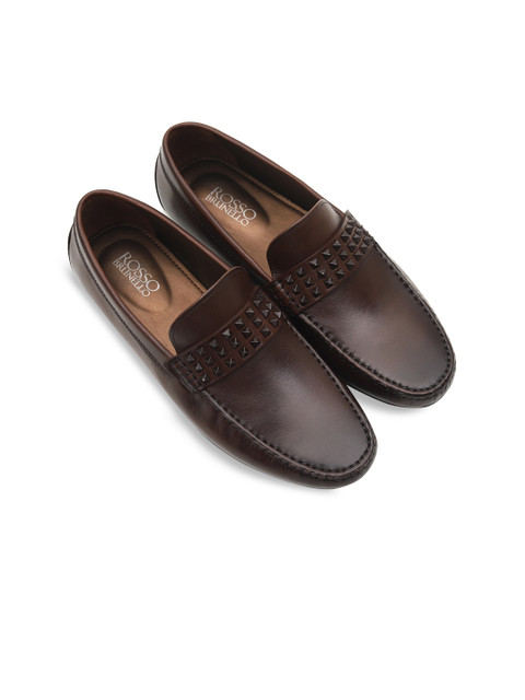 

Rosso Brunello Men Brown Embellished Genuine Leather Loafers