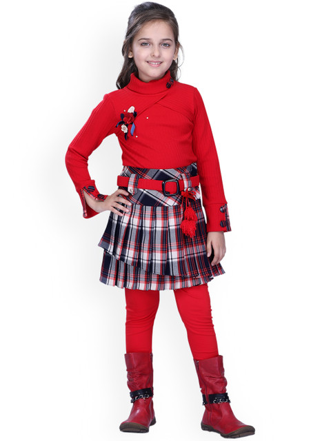 

CUTECUMBER Girls Red Solid Embellished Top