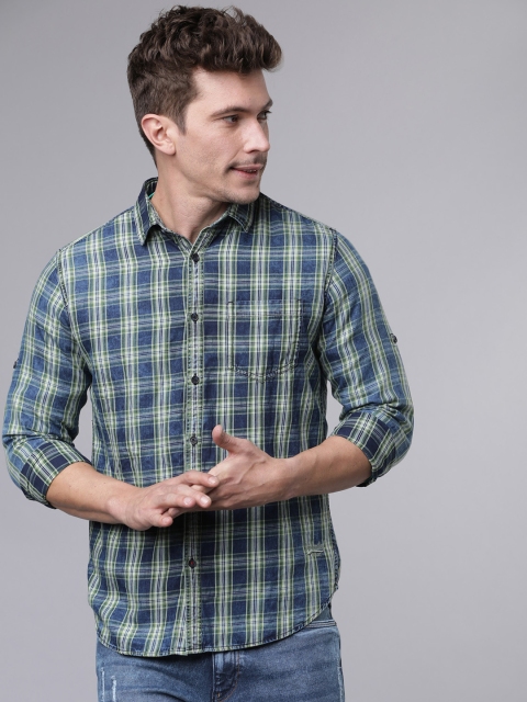 

Ecko Unltd Men Blue & Green Slim Fit Yarn Dyed Checked Casual Shirt