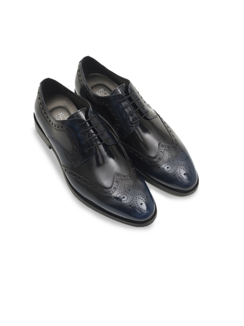 

Rosso Brunello Men Navy Blue Textured Genuine Leather Formal Derby Brogues