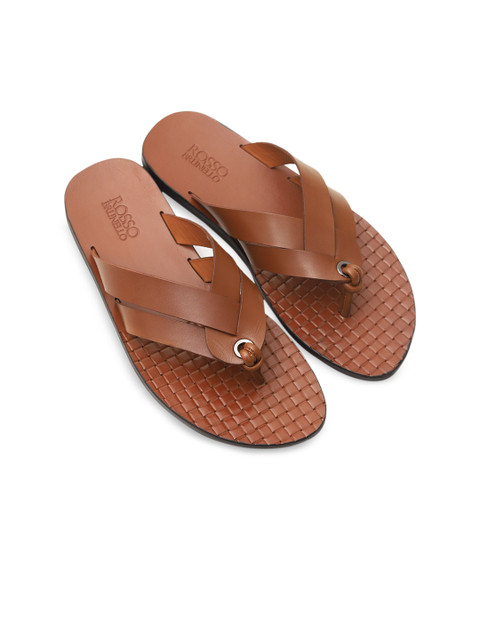 

Rosso Brunello Men Brown Textured Genuine Leather Sandals