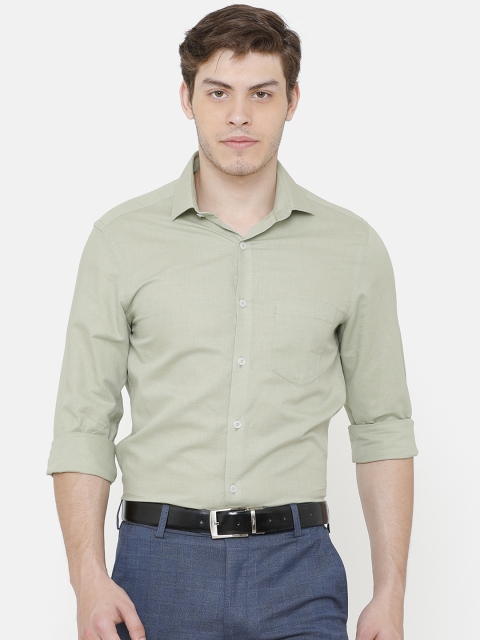 

CAVALLO by Linen Club Men Cotton Linen Olive Green Regular Fit Solid Formal Shirt