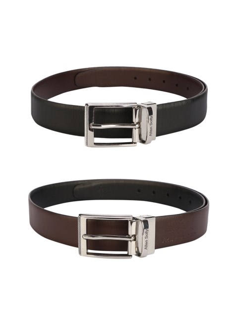 

Allen Solly Men Pack Of 2 Solid Leather Belt, Black