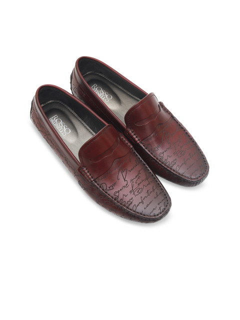 

Rosso Brunello Men Maroon Embossed Leather Penny Loafers
