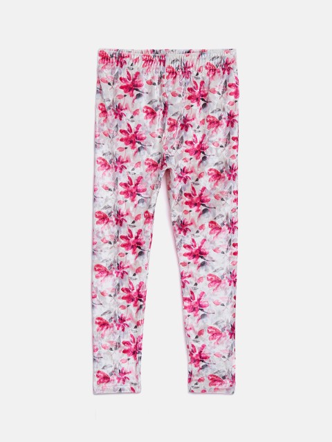 

Nins Moda Girls Pink & Grey Printed Ankle-Length Pure Velvet Leggings