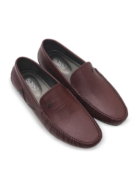 

Rosso Brunello Men Maroon Textured Leather Moccasins