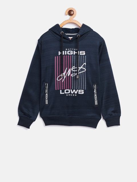 

Nins Moda Boys Navy Blue Printed Hooded Sweatshirt
