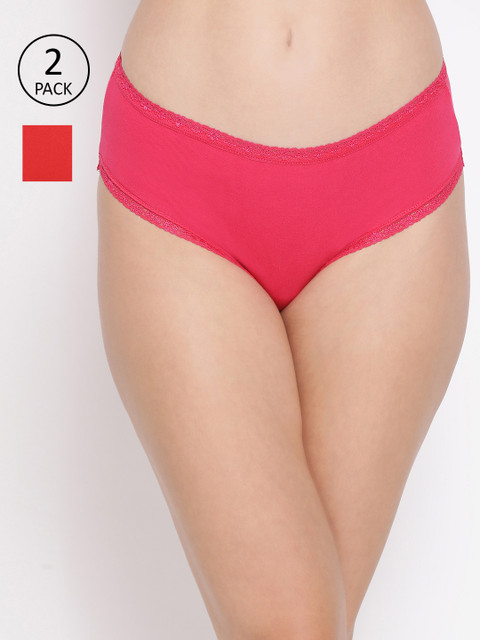 

Clovia Women Pack Of 2 Cotton Hipster Briefs COMPNC764S, Pink