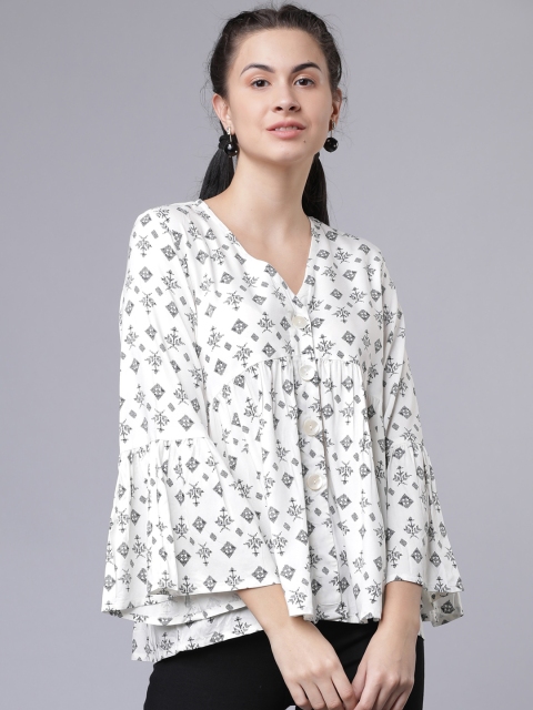 

Tokyo Talkies Women White Printed A-Line Top