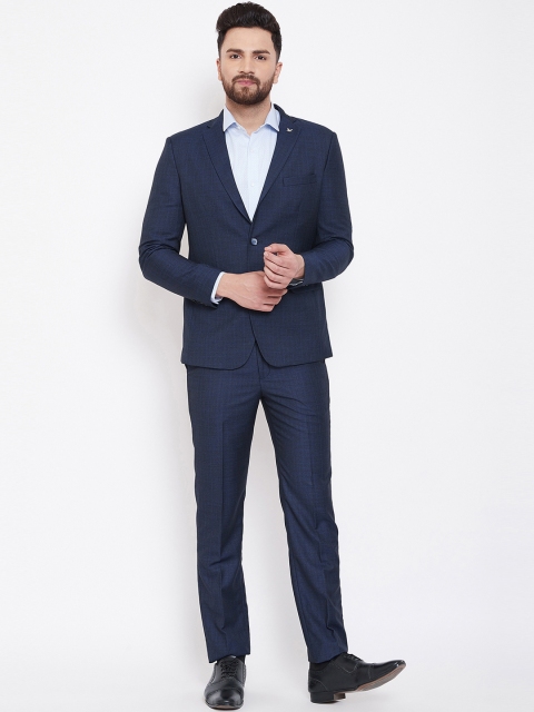 

Canary London Men Navy Blue Self-Design Single-Breasted Slim-Fit Suit