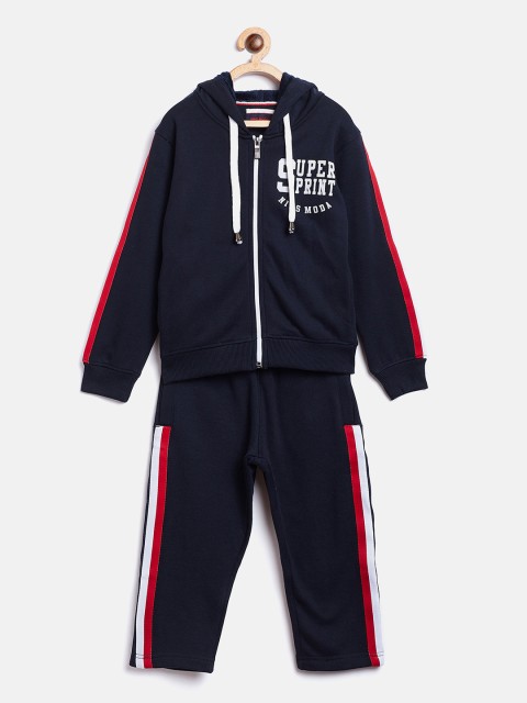 

Nins Moda Boys Navy Blue & Red Solid Hooded Tracksuit