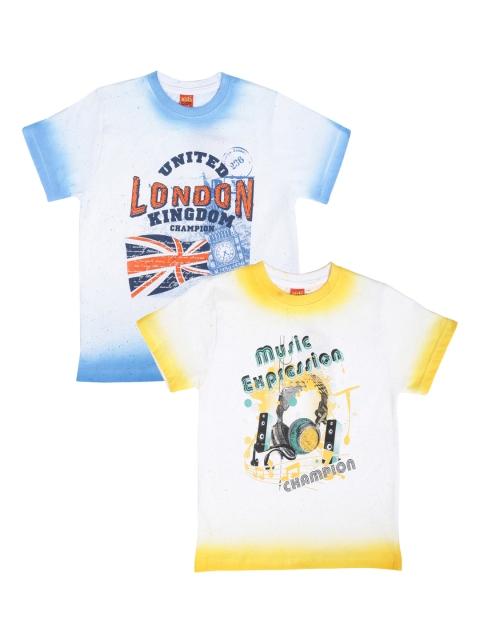 

Dollar Champion Kidswear Boys Pack of 2 Printed Round Neck T-shirt, Blue