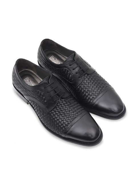 

Rosso Brunello Men Black Woven Design Leather Formal Derbys