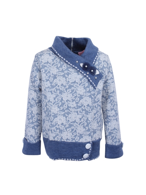 CUTECUMBER Girls Blue Self Design Cardigan Sweater