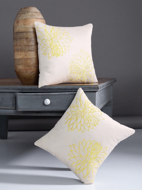 

Alina decor Beige & Yellow Set of 2 Embroidered Square Cushion Covers