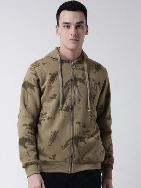 

Club York Men Olive Green Printed Hooded Sweatshirt