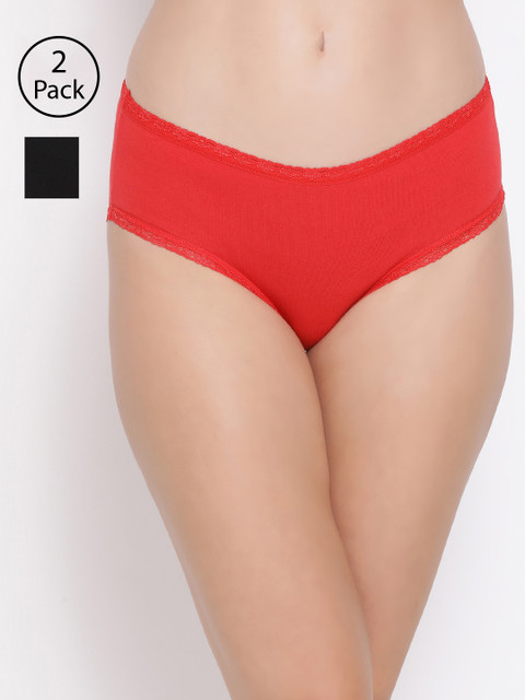 

Clovia Women Pack Of 2 Cotton Hipster Briefs COMPNC743S, Red