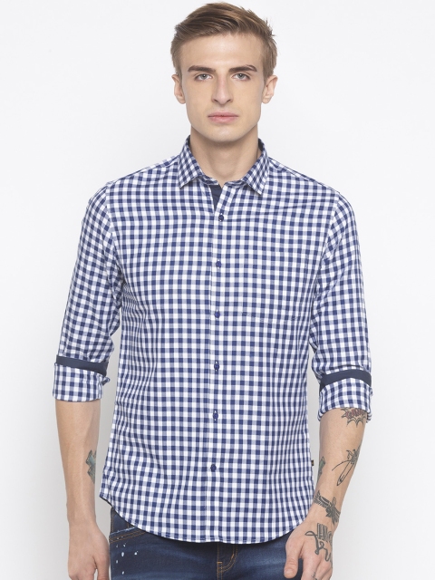 

Globus Men Navy Blue Regular Fit Checked Casual Shirt
