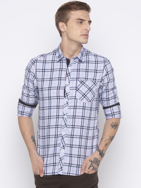 Globus Men Blue & Red Regular Fit Checked Casual Shirt