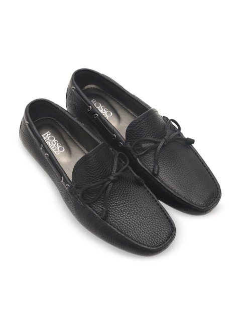 

Rosso Brunello Men Black Solid Genuine Leather Driving Loafers