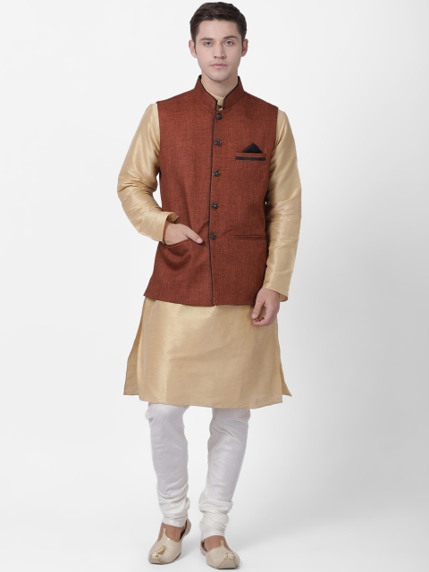 

TABARD Men Brown & Beige Solid Kurta with Churidar