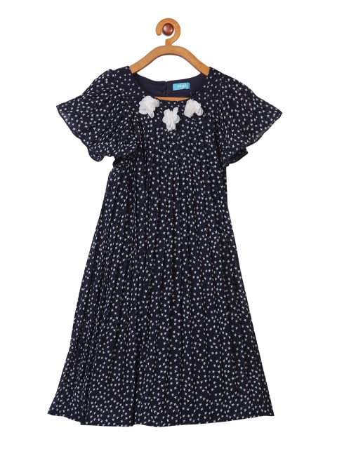 

Miyo Girls Navy Blue Star Print A-Line Dress