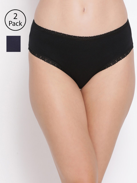 

Clovia Women Pack Of 2 Cotton Hipster Briefs COMPNC747S, Black