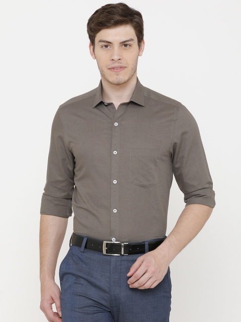 

CAVALLO by Linen Club Men Cotton Linen Taupe Regular Fit Solid Formal Shirt
