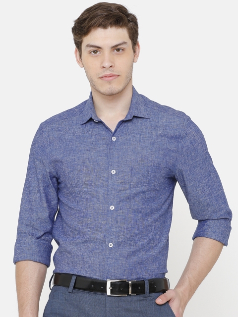

CAVALLO by Linen Club Men Blue Regular Fit Solid Linen Formal Shirt