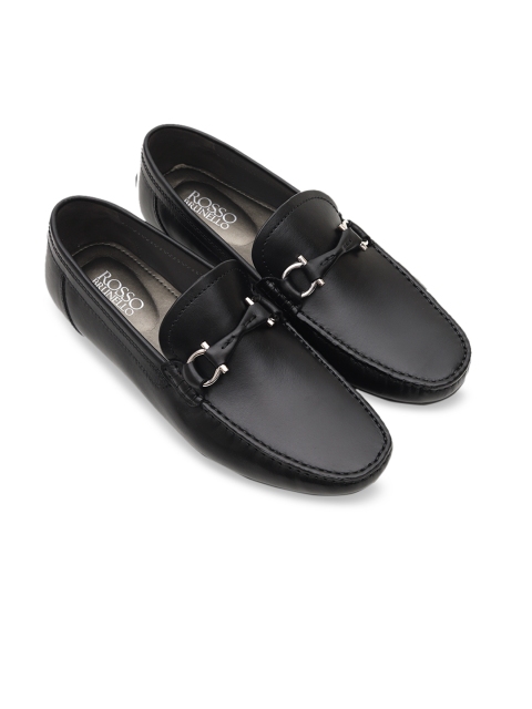 

ROSSO BRUNELLO Men Black Solid Leather Formal Loafers