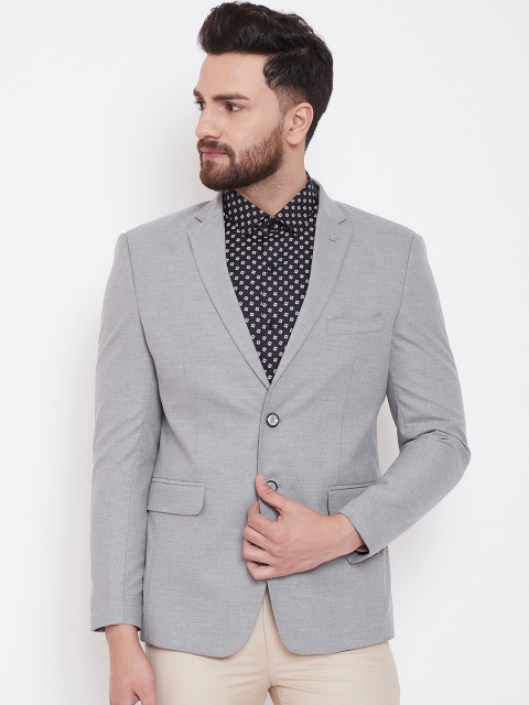 

Canary London Men Grey Self-Design Single-Breasted Slim-Fit Blazer
