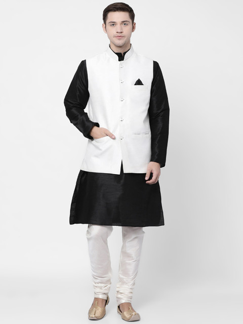 

TABARD Men White & Black Solid Kurta with Churidar
