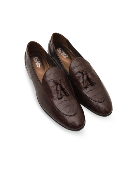 

ROSSO BRUNELLO Men Coffee Brown Brown Textured Italian Leather Formal Loafers